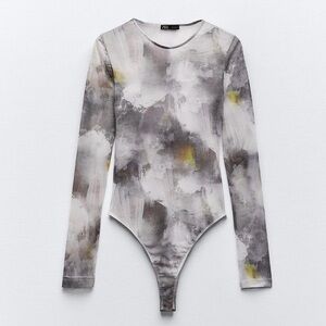 Zara Printed Tulle Bodysuit